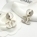 Chanel Fashion Versatile White Enamel Half Diamond CC Half Round Earrings