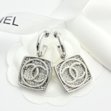 Chanel Fashion Versatile Full Diamond Square CC Hook Earrings