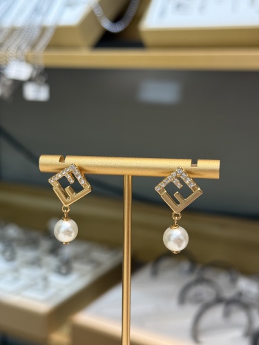Fendi Fashion Diamond FF Pearl Eardrops Earstuds