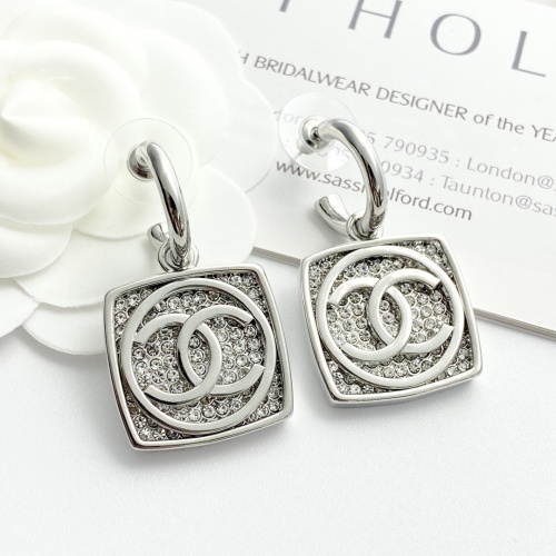 Chanel Fashion Versatile Full Diamond Square CC Hook Earrings