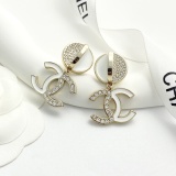 Chanel Fashion Versatile White Enamel Half Diamond CC Half Round Earrings