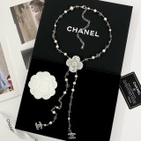 Chanel Fashion Versatile Full Diamond Clover Tassel Pearl Chain Sweater Chain