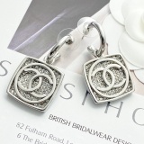 Chanel Fashion Versatile Full Diamond Square CC Hook Earrings