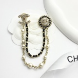 Chanel Classic Versatile Pearl Black Leather Chain Brooch