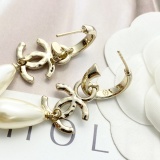 Chanel Fashion Versatile Double C Water Drop Pearl Earrings