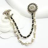 Chanel Classic Versatile Pearl Black Leather Chain Brooch