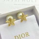 Dior Fashion Versatile Hollow Sea Star Double Bead Earrings