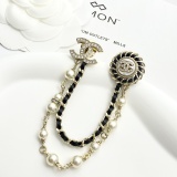 Chanel Classic Versatile Pearl Black Leather Chain Brooch