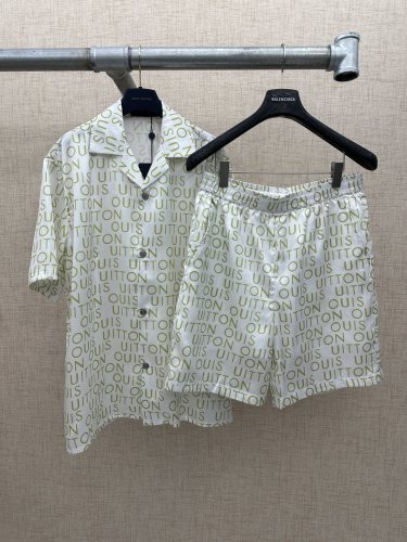 Louis Vuitton 26SS Fashion Versatile Full Logo Printed Silk Short Sleeved Shirt Shorts
