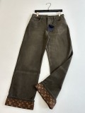 Louis Vuitton Fashion Retro Flip up Logo Printed Jeans for Couples Casual Versatile Jeans