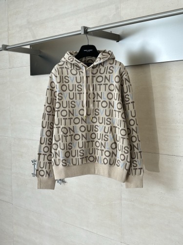 Louis Vuitton 26SS Couple Fashion Full Logo Jacquard Knitted Hooded Sweater