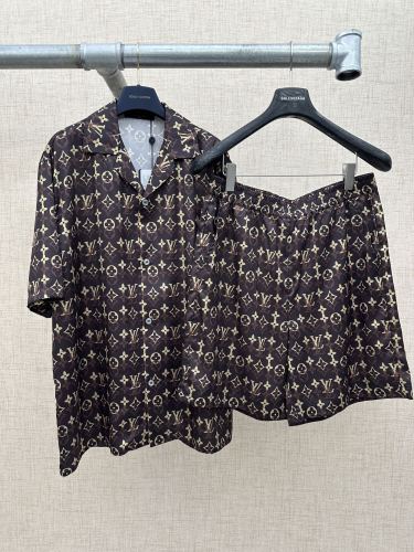 Louis Vuitton 26SS Fashion Versatile Full Logo Printed Silk Short Sleeved Shirt Shorts