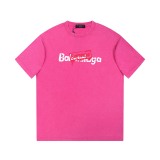 Balenciaga x Supreme Classic Logo Printed Short Sleeve Unisex Casual Washed T-shirt