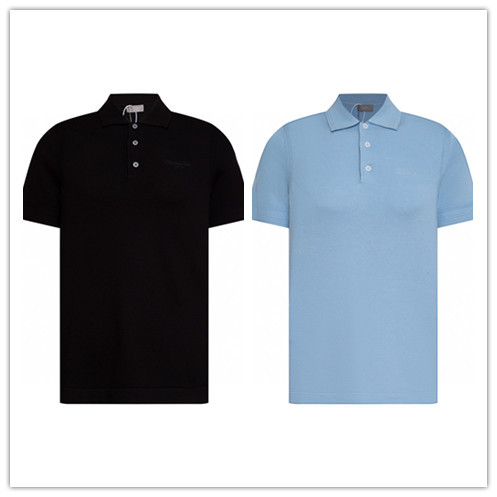 Dior Unisex Classic Fashion Embroidered Logo Collar Cashmere Knitted Short Sleeve