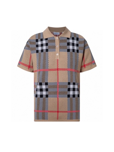 Burberry Unisex Classic Checkered Contrast Wool Polo Knitted Short Sleeve