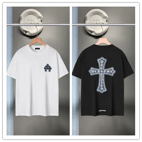 Chrome Hearts 26SS Fashion Sticky Denim Cross Short Sleeve Unisex Versatile Casual T-shirt