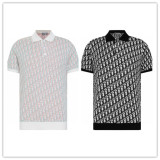 Dior Unisex Fashion Full Logo Jacquard Tencel Knitted Short sleeved Polo Shirt