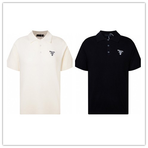 Prada Unisex Classic Embroidered Logo Wool Polo Knitted Short Sleeve