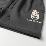 Balenciaga Fashion Embroidered Flame Logo Distressed Shorts Unisex Versatile Loose Sports Shorts