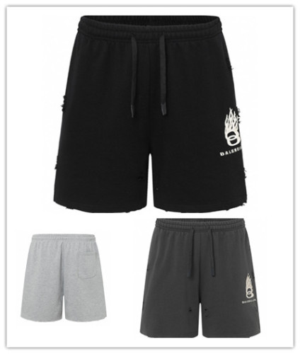 Balenciaga Fashion Embroidered Flame Logo Distressed Shorts Unisex Versatile Loose Sports Shorts