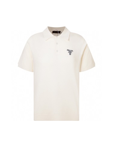 Prada Unisex Classic Embroidered Logo Wool Polo Knitted Short Sleeve