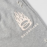 Balenciaga Fashion Embroidered Flame Logo Distressed Shorts Unisex Versatile Loose Sports Shorts