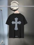Chrome Hearts 26SS Fashion Sticky Denim Cross Short Sleeve Unisex Versatile Casual T-shirt