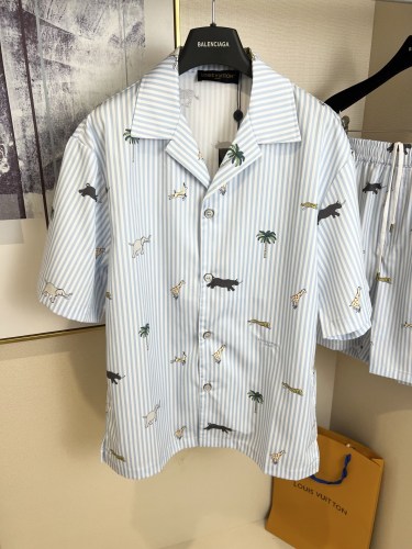 Louis Vuitton 26SS Fashion Embroidered Animal Logo Short Sleeve Shirt Unisex Casual Loose Set