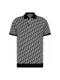 Dior Unisex Fashion Full Logo Jacquard Tencel Knitted Short sleeved Polo Shirt