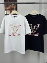 Louis Vuitton Fashion Floral Embroidered Logo Short Sleeve Unisex Canal Loose T-shirt Louis Vuitton Fashion Floral Embroidered Logo Short Sleeve Unisex Canal Loose T-shirt