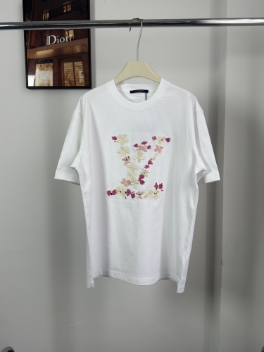 Louis Vuitton Fashion Floral Embroidered Logo Short Sleeve Unisex Canal Loose T-shirt