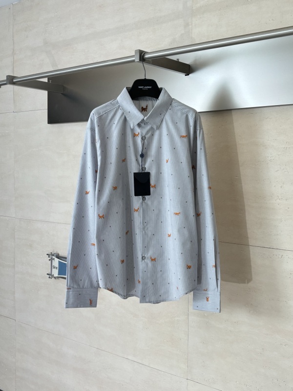 Louis Vuitton Fashion Striped Fox Embroidered Collar Long Sleeve Shirt