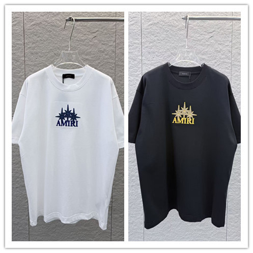 AMIRI 26SS Classic Towel Embroidered Logo Short Sleeve Unisex Canal Round Neck T-shirt