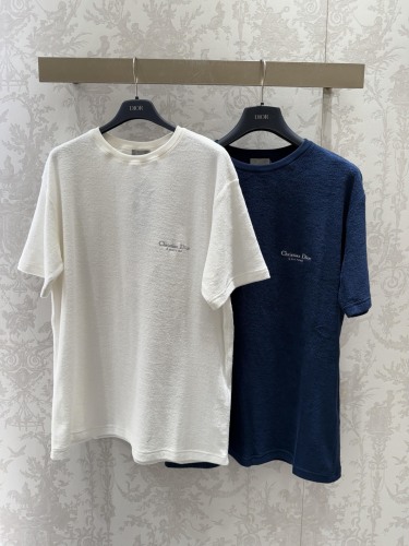 Dior Fashion Embroidered Logo Terry Short Sleeve Couple Casual Versatile T-shirt