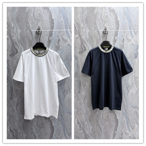 Dior Fashion Thread Logo Collar T-shirt Couple Versatile Casual Short Sleeve