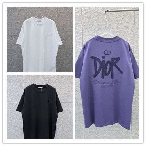 Dior 26SS Classic 3D Embroidered Logo Short Sleeve Unisex Canal Round Neck T-shirt