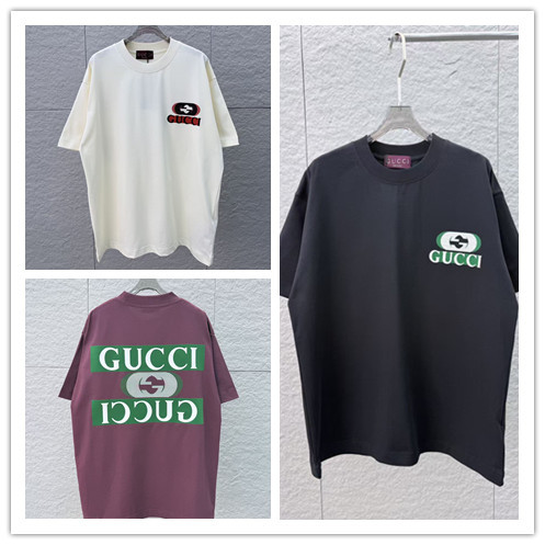 Gucci 26SS Classic 3D Overlapping Logo Printed Short Sleeve Unisex Canal Loose T-shirt