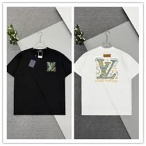 Louis Vuitton Fashion Embroidered Wave Color Logo T-shirt Unisex Loose Casual Short Sleeve