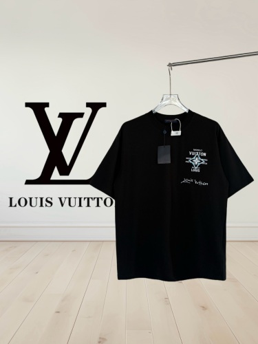 Louis Vuitton Fashion Embroidered Logo T-shirt Unisex Loose Casual Short Sleeve
