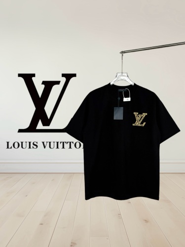 Louis Vuitton Classic Hollow Embroidery Logo Round Neck T-shirt Unisex Loose Casual Short Sleeve