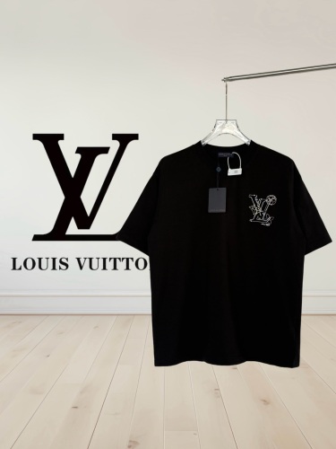 Louis Vuitton Fashion Embroidered Logo Round Neck T-shirt Unisex Loose Casual Short Sleeve