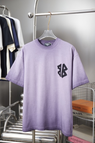 Balenciaga 26SS Retro Embroidered Logo Washed T-shirt Couple Casual Oversize Short Sleeve
