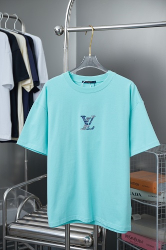 Louis Vuitton 26SS Fashion Denim Sticker Hot Diamond Logo Short Sleeve Couple Casual Loose T-shirt