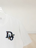 Dior Fashion Embroidered Logo Round Neck T-shirt Unisex Loose Casual Short Sleeve