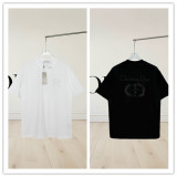 Dior Fashion Bead Embroidered Logo Round Neck T-shirt Unisex Loose Casual Short Sleeve