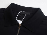 Prada Couple Classic Triangle Logo Half Zipper Collar Polo Shirt