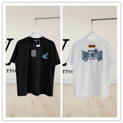 Louis Vuitton Fashion Heavy Industries Embroidered Logo Round Neck T-shirt Unisex Loose Casual Short Sleeve
