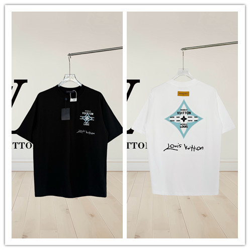 Louis Vuitton Fashion Embroidered Logo T-shirt Unisex Loose Casual Short Sleeve