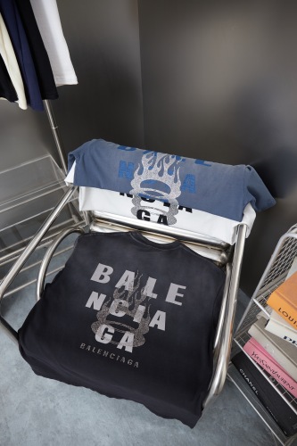 Balenciaga 26SS Retro Hot Diamond Logo Washed T-shirt Couple Casual Oversize Short Sleeve