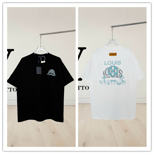 Louis Vuitton Fashion Heavy Industries Embroidered Logo Round Neck T-shirt Unisex Loose Casual Short Sleeve